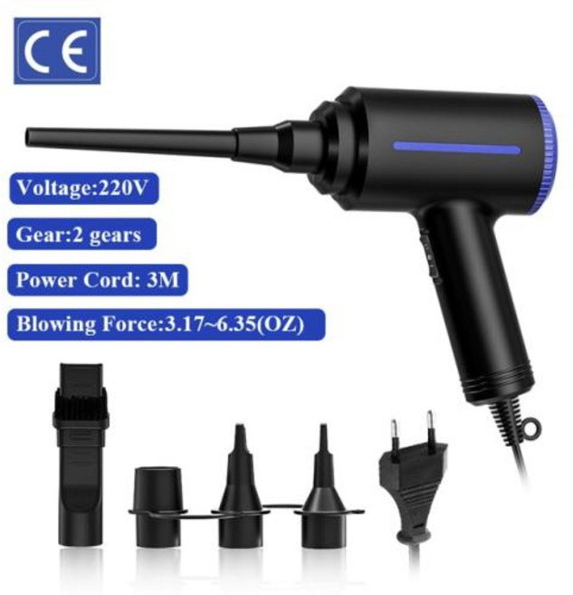 2in1 휴대용 전기 공기 송풍기 키보드 컴퓨터 좌석 장치 클리너 압축 공기 살포기, 1개, CHINA