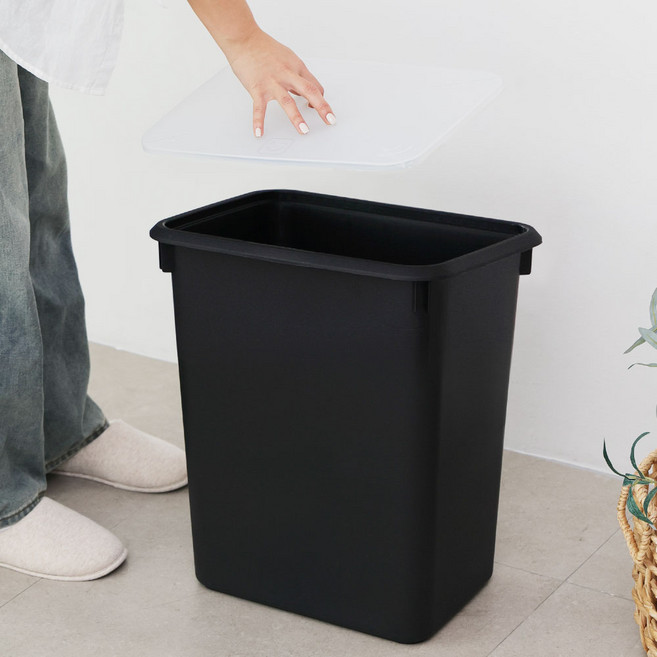 리빙스마일 이지 커버형 대용량 50L 분리수거함 플라스틱 쓰레기통 업소용 가정용, 이지 커버형 블랙