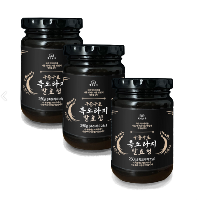 웰빙곳간 3대 전통계승 구증구포 수제 흑도라지 발효청, 250g, 3개