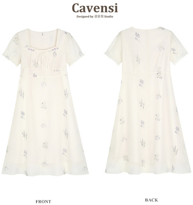 Cavensi清貨款 M-5XL大尺碼短袖碎花雪紡長洋裝 渡假風, 溫柔杏色,L（建議50-60公斤）