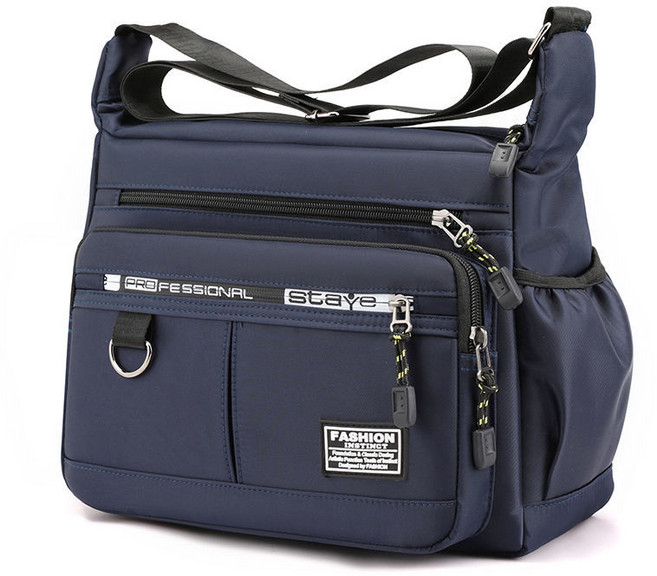 大容量男包單肩包 防水耐磨背包 多口袋商務休閒斜挎包 尼龍斜背包 側背包 肩背包, 可斜背/可側背-深藍