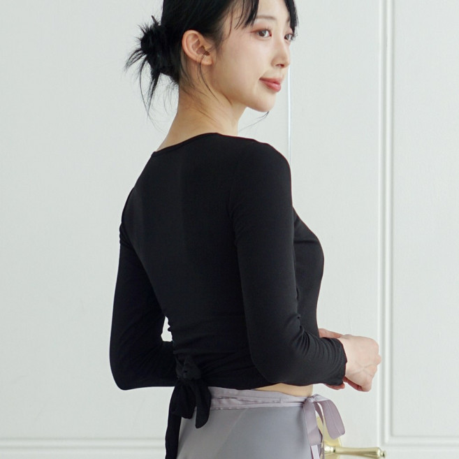 이이엘댄스 백리본 롱슬리브 성인 발레복 발레 티셔츠 탑 상의 옷 의상