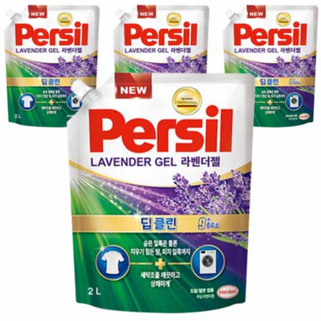 퍼실 딥클린 라벤더젤 겸용 리필, 2L, 4개