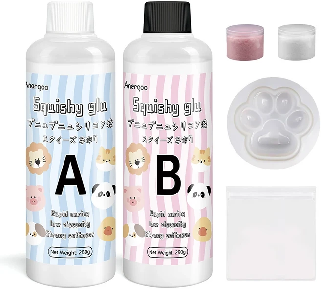 타바 스퀴시 만들기 키트 - 3인치 발 동물 실리콘 몰드 액체 젤 및 플로킹이 포함된 DIY 스퀴시 메이커 -