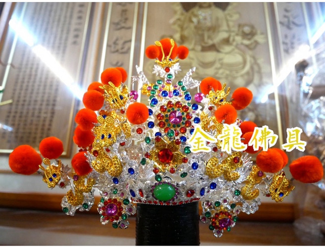 金龍佛具 雙色柳絲太子帽 太子冠 太子盔 中壇元帥 三太子 神明帽, 1個