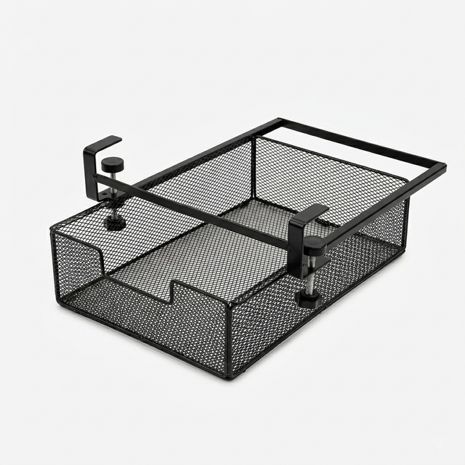 무타공 슬라이드 철제 책상 서랍형 수납함, 1개, 블랙