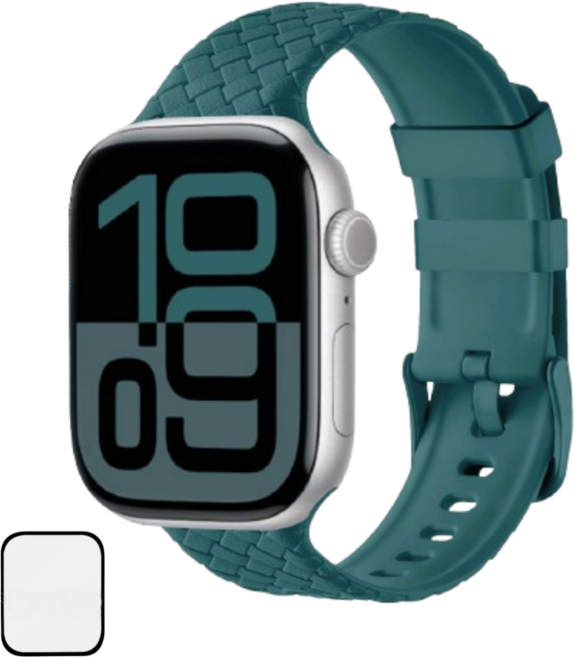 NUBASE 애플워치 호환 체크 솔로루프 실리콘 스트랩 스포츠밴드, 에메랄드 그린, 1개