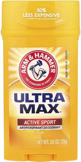 Arm & Hammer UltraMax 고형 땀 억제 데오드란트 남성용 엑티브 스포츠 73g(2.6oz), ArmHammerUltraMax고형땀억제데오드란트남성용, 73g, 1개 - 쿠팡
