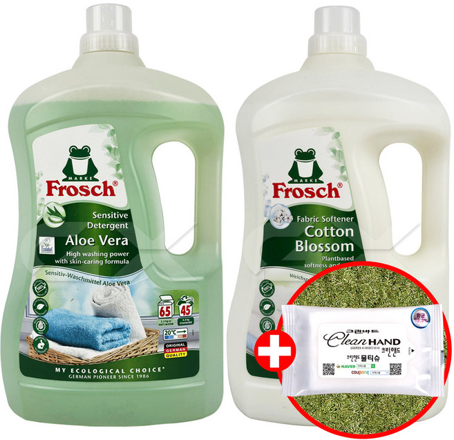프로쉬 세탁세제 알로에베라 3L+섬유유연제 코튼블라썸 3L+클린핸드물티슈 1세트, 1개