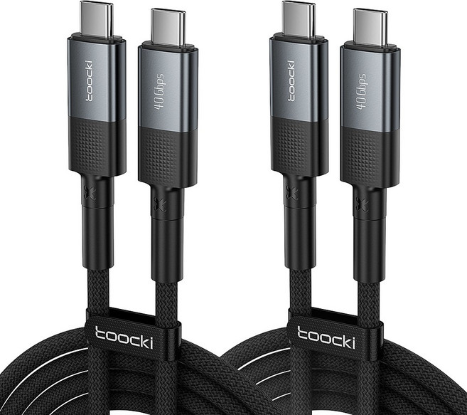 Toocki USB4 8K 썬더볼트4 호환 40Gbps PD C타입-C타입 240W 1m 충전케이블, 그레이, 2개