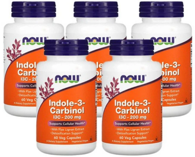 6개 나우푸드 인돌 3 카르비놀 200mg 60베지캡슐 아마 리그난 추출물 함유, 60정 - 쿠팡