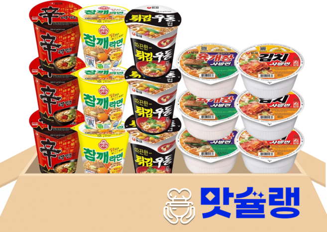 [맛슐랭] 소컵라면 5종 신라면3+튀김우동3+참깨라면3+육개장사발면3+김치사발면3 사무실 간식 비품 스낵 탕비실 아이들 컵라면, 1개