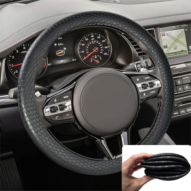 평화자동차 얇은 실리콘 핸들커버 초슬림 논슬립, 블랙