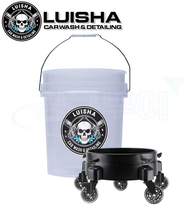 루이샤 대용량 세차 버킷 바스켓 20L +돌리+75mm 우레탄 바퀴 세트 다용도 물통 디테일링 양동이, 반투명
