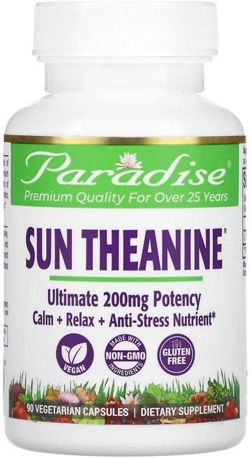 Paradise Herbs 썬 테아닌 200mg 베지 캡슐 90정, 1개 - 쿠팡