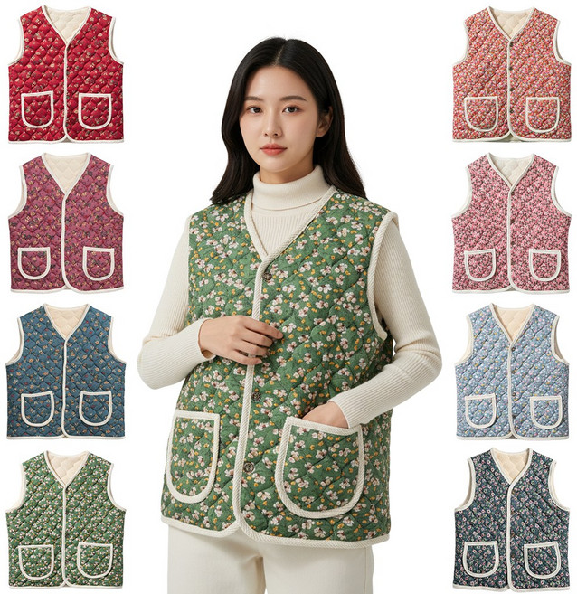 [BIG] 꽃무늬 양털조끼 어린이집 교회 행사 단체복 커플 누빔 융 털 양털 촌캉스룩 할매조끼 김장조끼 아동조끼 겨울 따뜻한 포근한