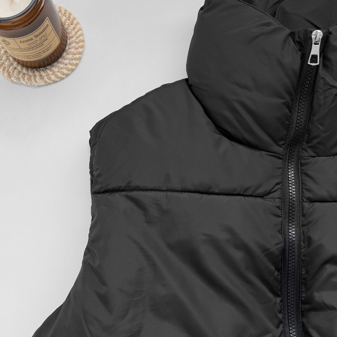 Fee Baby 輕盈顯瘦短版羽絨棉背心 立領下抽繩鋪棉拉鍊麵包服背心