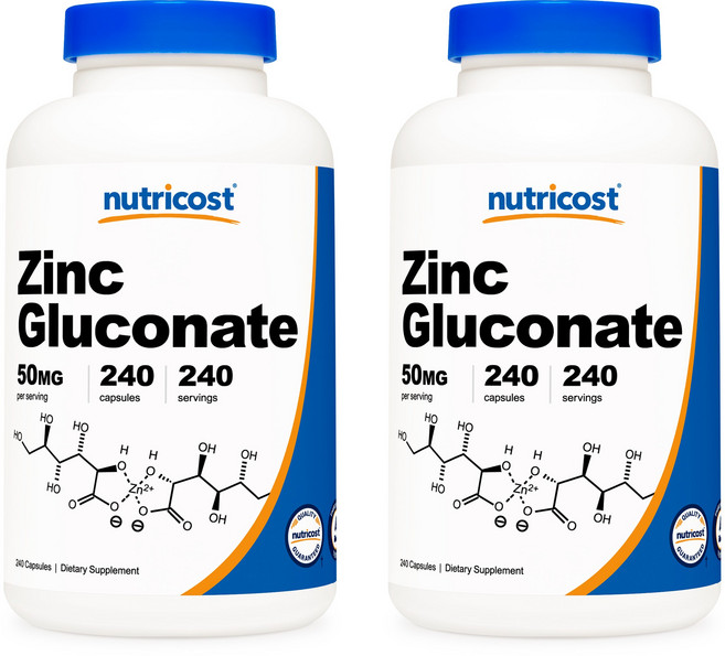 뉴트리코스트 글루콘산 아연 Zinc Gluconate 50mg 240캡슐 x 2통, 240정, 2개