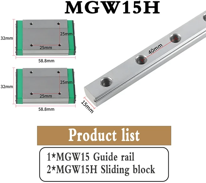 MGW 선형 가이드 레일 1 개 + 슬라이더 2 미니어처 라우터 100-500mm 3D 9H, 04 350mm