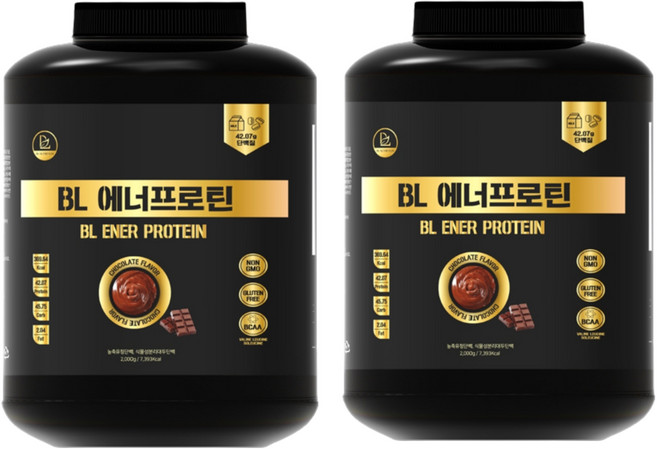 비엘에너프로틴 1+1 단백질 보충제 웨이 프로틴 단백질 벌크업 초코맛, 2kg, 2개