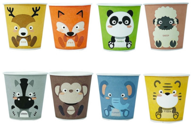 총100개 국내산 184ml 이쁜종이컵 귀여운 동물 일회용 종이컵 물컵 일회용컵 음료컵 카페, 1개