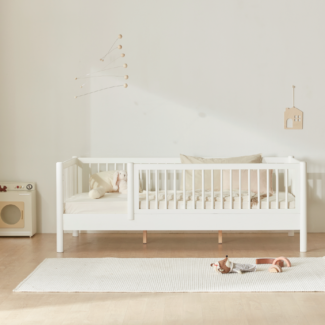 로그하우스가구 하루 데이베드 원목 저상형 침대 오픈형/가드형 범퍼침대 프레임 SS, 가드형 화이트