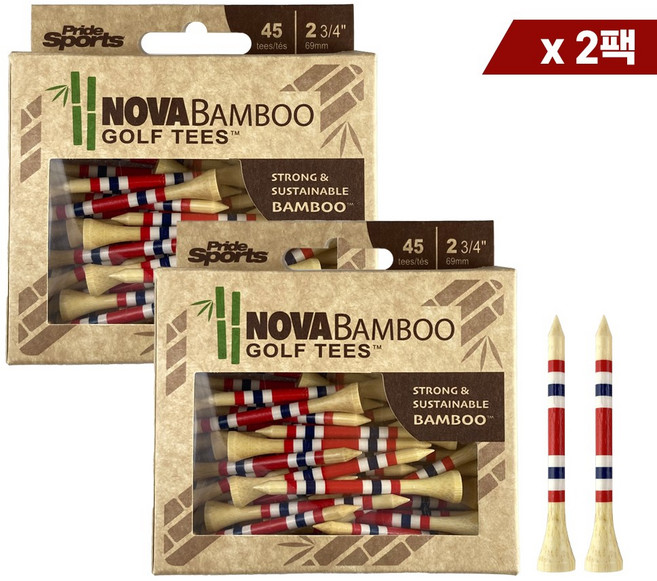 [프라이드 스포츠 정품 노바 밤부 골프티 2팩묶음] 대나무 골프티 우드티 나무티 골프티꽂이, 45개, 레드