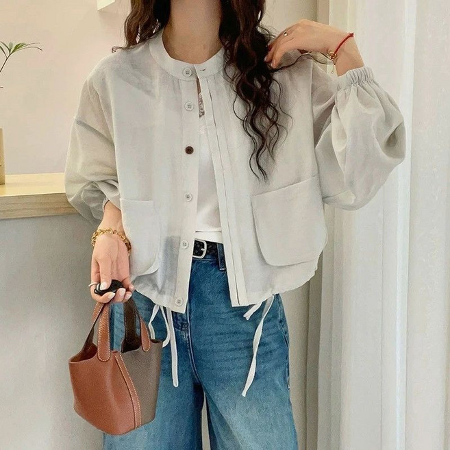 COSYEVNO 여름 면마 아우터 루즈핏 캐주얼 솔리드 여성 긴팔 재킷