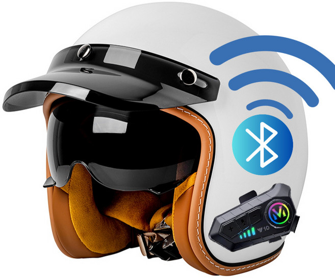 클래식 바이크 헬멧 블루투스 오토바이 레트로 스쿠터 반모 헬멧, M, G