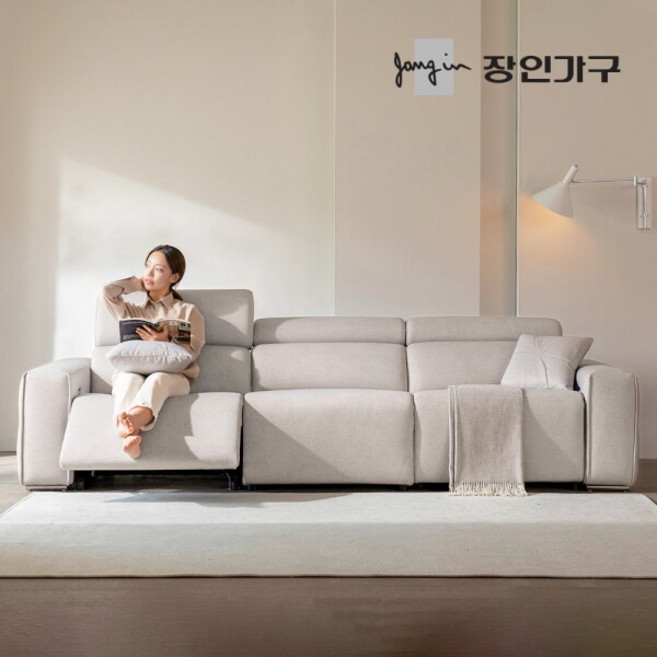 [장인가구] (착불) 조디 4인용 제로월 양방향 전동 리클라이너 패브릭 소파, 색상:크림아이보리