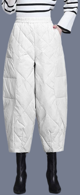 여성용 가을 겨울 오버사이즈 얇은 면바지 중장년 8부 패딩 면바지 뉴타임즈