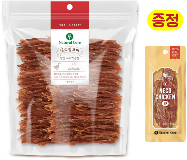 네츄럴코어 천연 닭 오리가슴살 400g + 네코 치킨 2p 강아지간식, 1개, 오리가슴살 트위스트