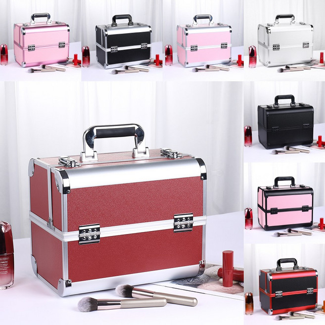 만리상점 메이크업 박스 뷰티 화장품 캐리어, 1개, 레드 실버