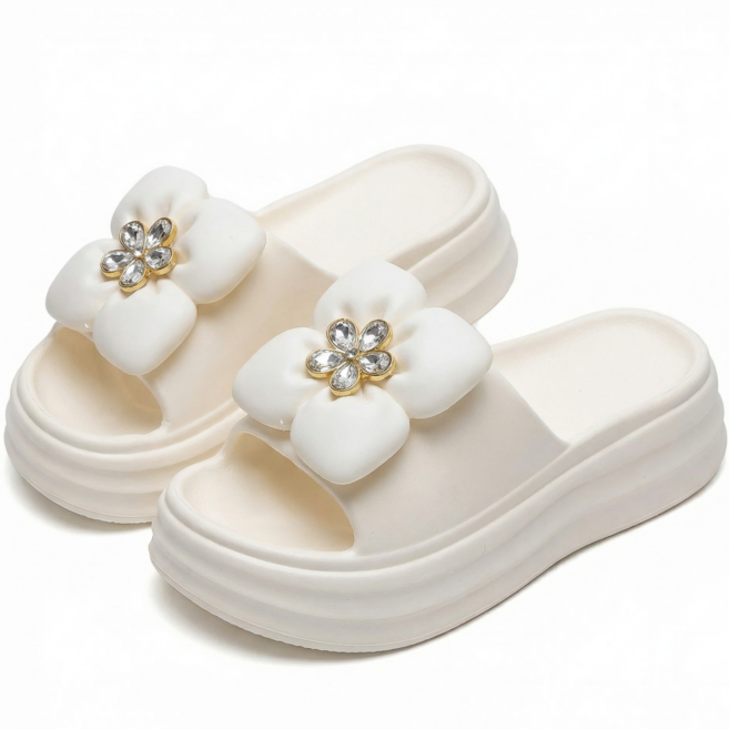 프로텍트유 여성 플라워 큐빅 통굽 슬리퍼 5cm