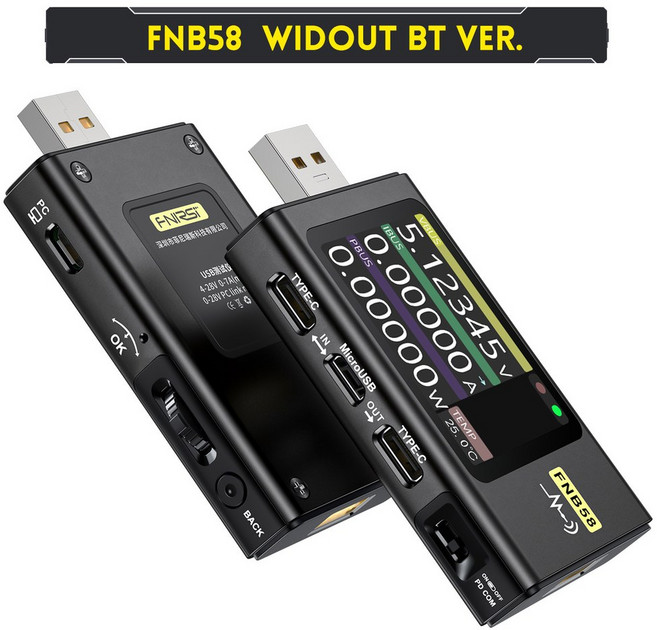 FNIRSI-FNB58 TYPE-C 고속 충전 감지 트리거 용량 측정 리플 USB 테스터 전압계 전류계, 01 FNB58 NO Bluetooth, 1개