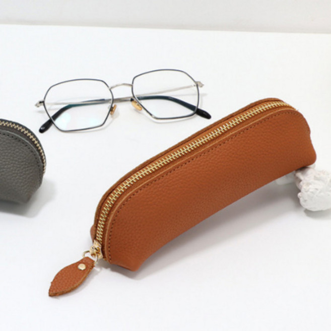 봄밤 직장인 대학생 소가죽 만년필 필통, 1개, 토고 브라운