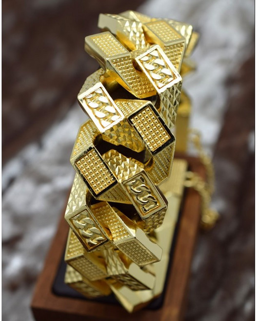 [다빈치골드] "신상"[ 체인도트 팔각팔찌25mm ] 남자굵은팔찌 초굴빵 도금팔찌 금팔찌 도금팔찌 남자팔찌 남자금팔찌 명품팔찌