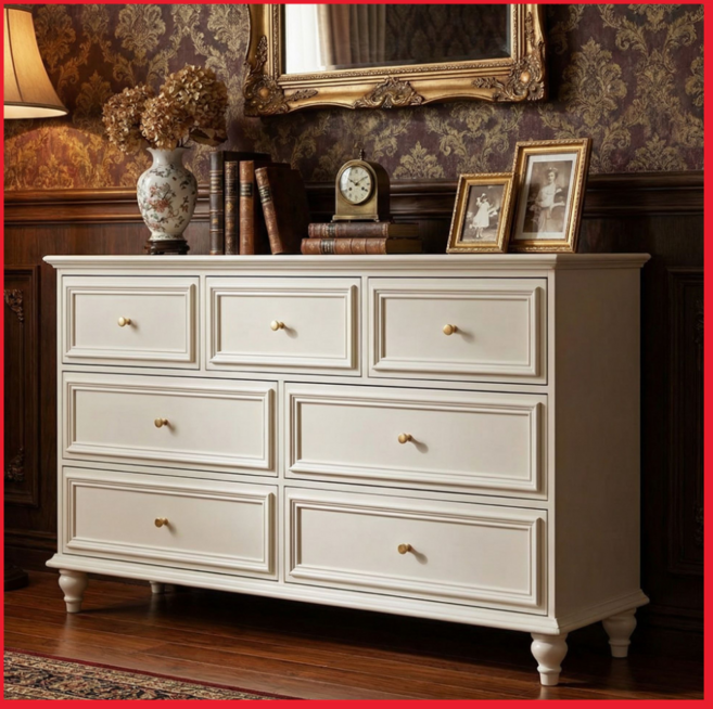 [공간담다] 엔틱 서랍장 거실장 인테리어 침실 옷장 콘솔 고가구, 7개, 화이트