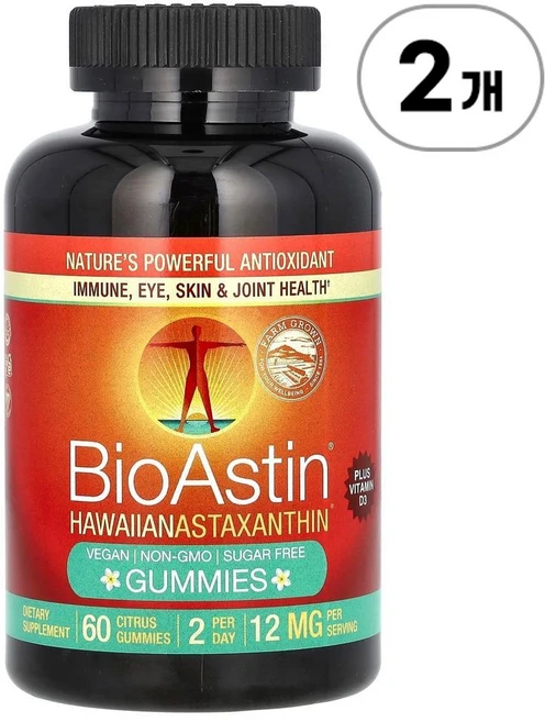 뉴트렉스 하와이 바이오아스틴 아스타잔틴 구미 시트러스 Nutrex Hawaii BioAstin® Hawaiian Astaxanthin Gummies Citrus 60정, 2개 - 쿠팡
