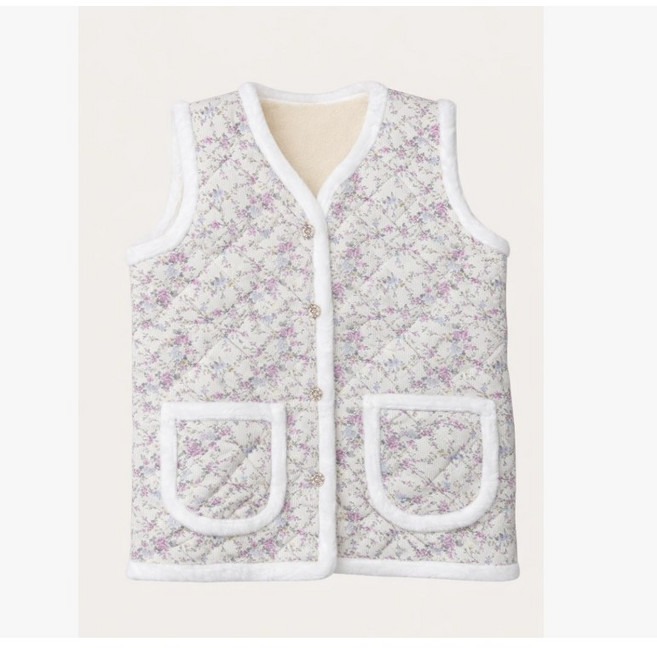 빅사이즈 촌캉스 양털 누빔 꽃무늬 할머니조끼 4color