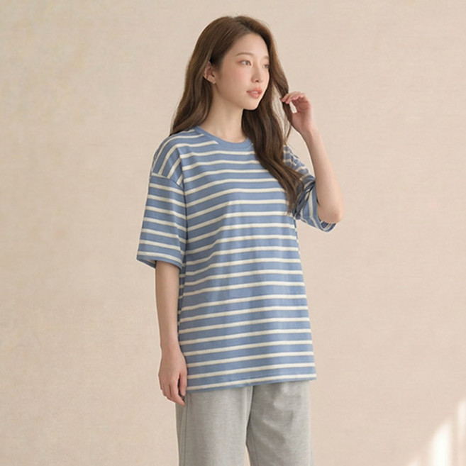 드마엘 여성 레노드 오버핏 배색 스트라이프 반팔티 (3color)+델로나