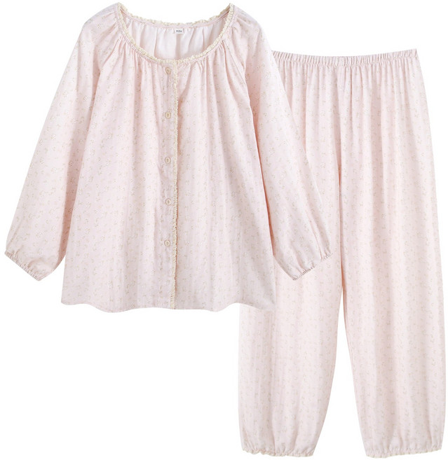 SOYOONLIFE 여성 파자마 면100% 여 잠옷 세트 여자 잠옷 상하 투피스 순면 거즈면 홈웨어 여성용 플라워 레이스 라운드 긴팔 잠옷