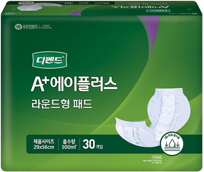 유한킴벌리 남녀공용 디펜드 속 기저귀 라운드형 성인기저귀/패드 대형, 30개입, 6개