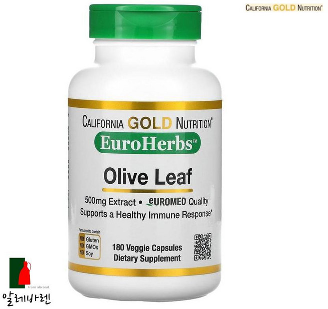 캘리포니아골드뉴트리션 CGN 올리브 잎 추출물 500mg 베지 캡슐 180정 올러유러핀 말토덱스트린 실리카, 1개