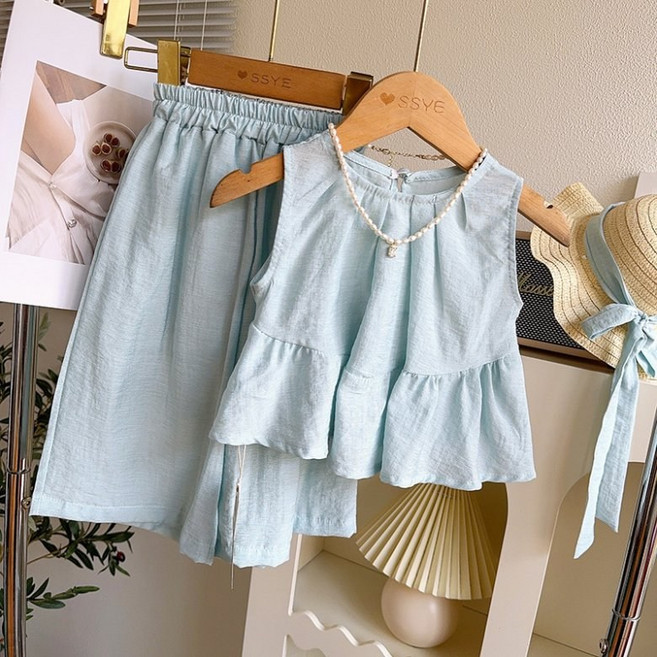 구빠방 여아 민소매 프릴 탑 밴딩 팬츠 상하세트