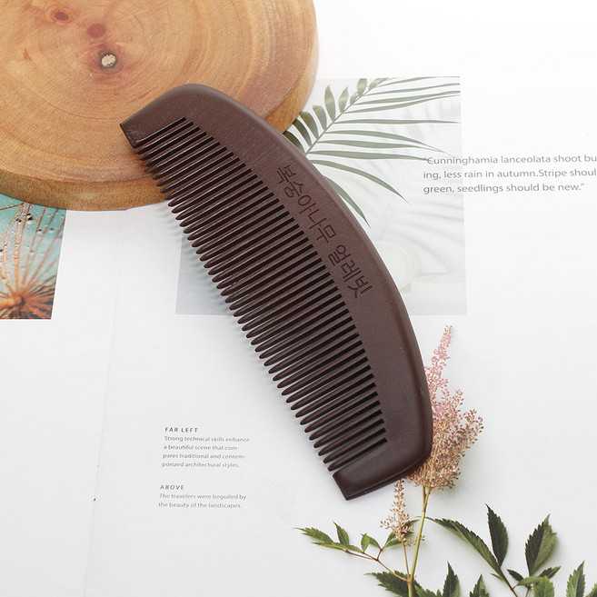 경일문화가게 전통 원목 얼레빗 나무빗 두피마사지, 반달빗 진한 촘촘, 1개, 복숭아나무