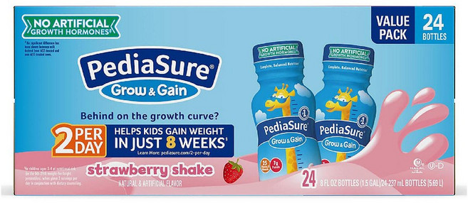 PediaSure 페디아슈어 그로우 앤 게인 키즈 뉴트리션 쉐이크 스트로베리 237ml 24개입 Grow & Gain Nutrition Shake