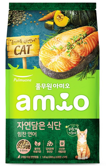 풀무원아미오 2개월 이상 전연령 자연담은 식단 고양이 건식사료, 연어, 1.8kg, 1개