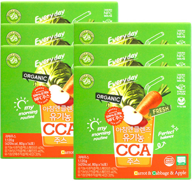 홀베리 아침엔 클렌즈 유기농 CCA 주스 80gX14포X6개명절추석선물세트설날선물세트, 1.12kg, 6박스