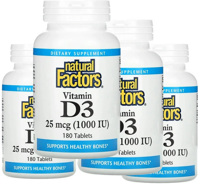 내추럴팩터스 비타민d3 1000IU 25MCG 타블렛, 4개, 180정 - 쿠팡